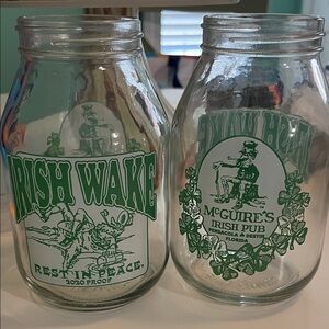 2 McGuire’s Irish Pub Mason Green Glass Jars